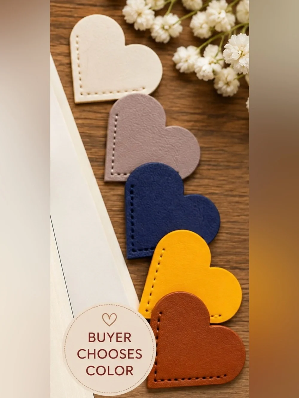 Heart-Shaped Faux Leather Corner Bookmark – Multiple Colors